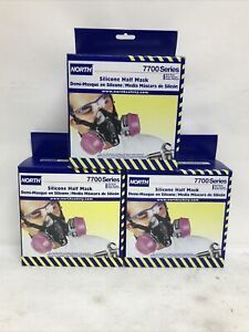 Lot Of (3) North Safety 7700 Series Half Mask Respirators, Large (NSP 770030L)