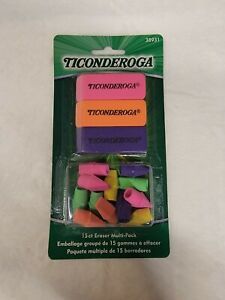 Lot2x Ticonderoga Neon Erasers 15 Count x2=30 Tl.  (38931) Block &amp; Pencil Cap
