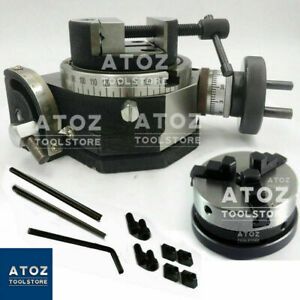 3 Slots Rotary Table 4&#034; / 100mm Tilting + 80mm Round Vice + 65 lathe chuck Atoz