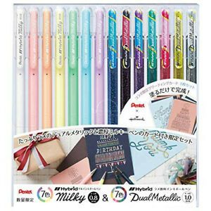 Pentel Ballpoint Pen Set Hybrid Milky Dual Metallic K100-14ST 14 Colors [NEW]