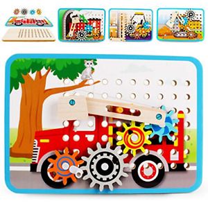 VATOS Wooden Board Gear Toys STEM Construction Toy Set Vehicles 4-in-1 Wooden 3+