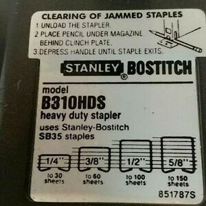 Stanley® Bostitch B310HDS Heavy-Duty Stapler Black Adjustable Paper Stop No Skid