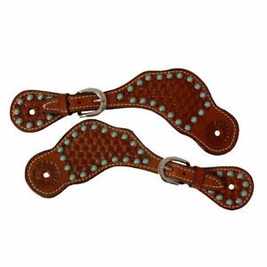 Shenandoah Western Horse Tack 159042 Spur Straps Stamped Basket Weave Design - T
