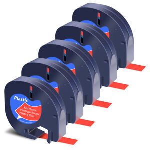 5PK Black on Red Tape Label for DYMO Letra Tag Lablemaker LT 91333 12mm 1/2&#034;