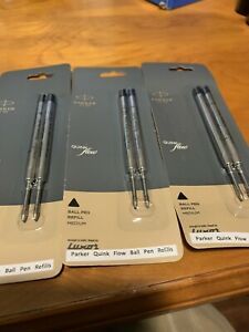 PARKER QUINKflow Ballpoint Pen Ink Refill, Medium Tip, Black, 3 2 Packs