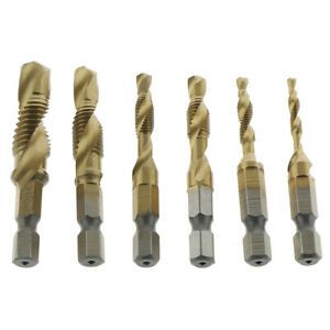 6pcs 3 in1 Combination Drill and Tap Countersink Bit Set with 1/4inch Hex Shank,