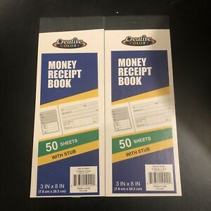 Money Receipt Booklets 2PK Carbonless Paper with Stub - 50 Receipts per Notebook