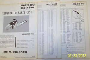 McCULLOCH CHAIN SAW MODEL MAC 2-10G ORIGINAL OEM ILLUSTRATED PARTS LIST