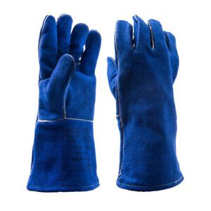 1 Pair Welding Protective Gloves Welder Gauntlet Fire Flame Resistant Blue