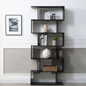 Modern Staggered 6-Shelf Luke Bookcase, Black