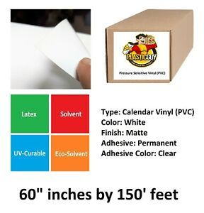 PVC 60&#034; x 150&#039; (.003) White Matte Self-Adhesive Clear Permanent Vinyl Film Roll