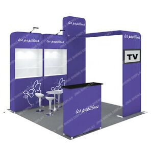 10ft Tension Fabric Trade Show Display Booth System with Shelevs TV Mount Podium