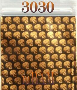 100 PACK GOLD BLACK SKULLS 3030 Apple Zip MINI Baggies 3.0X3.0&#034;