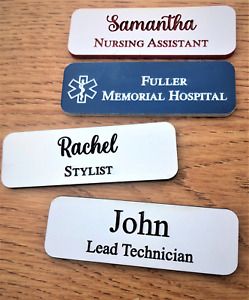 1x3&#034; Personalized Name Tag Employee Badge Staff ID Magnet or Pin Back