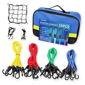 Bungee Cords Set with Hooks, 28pc Bungee Cord kit Heavy Duty with Storage Bag,