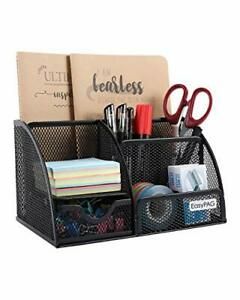 Mesh Desk Organizer Office Supplies Caddy 6 Compartments with Drawer Black