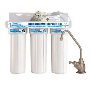 Under Sink Water Filter 3-Stage Automatic Shutoff Easy-to-Install Brushed Nickel