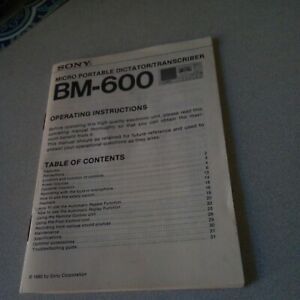 Sony BM-600 Micro Portable Dictator Transcriber Instruction Book