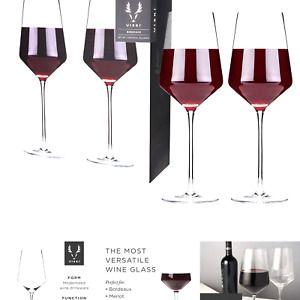 Viski Raye Angled Crystal Bordeaux Wine Glasses Set of 2, No-Lead Premium Cry...