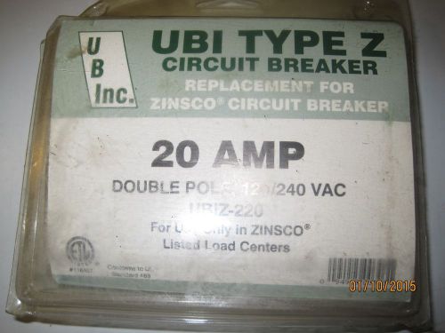 ZINSCO 20 Amp UBIZ-220 Double Pole Circuit Breaker 120/240V Poles 2 Type Z