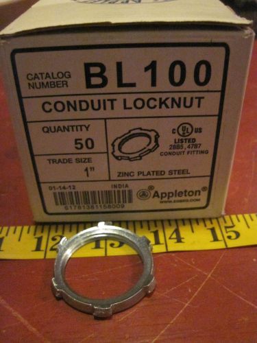 APPLETON Rigid Conduit Locknut Pack of 24 BL100 1&#034; ZINC PLATED STEEL