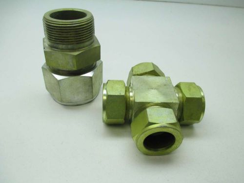 Lot 2 swagelok assorted 4-way cross tube connector tube to pipe fitting d395837 for sale