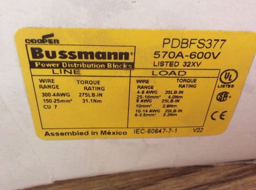 Bussmann power distribution block, pdbfs377, (qty.2), 570a-600v, cu7 for sale