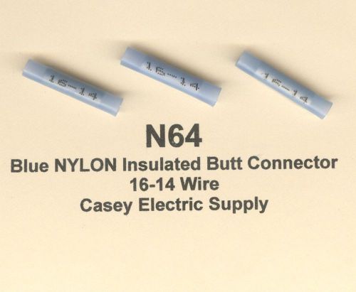 100 blue nylon insulated butt terminal connectors #16-14 wire awg molex (n64) for sale