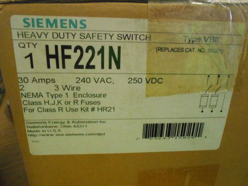 NEW SIEMENS HEAVY DUTY SAFETY SWITCH 30A 240V HF221N