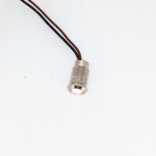 8mm 12V  white  LED Metal Indicator Pilot Dash Light Lamp With Wire Lead