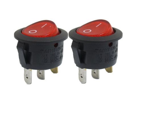 2 Pcs 3 Pins SPST On/Off Neon Light Round Rocker Switch AC 250V 6A/15A