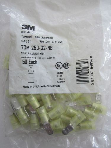 NEW 3M 94834 Nylon Insulated Male Disconnect 12-10 AWG .250&#034; Yellow 50 Pack