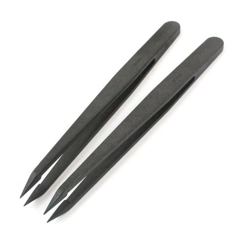 2Pcs 93302 Black Plastic Anti Static 1mm Tip Tweezer Tool 12cm Long