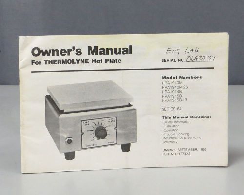 Thermolyne Hot Plate HPA1910M/HPA1910M-26/HPA1914B/HPA1915B Owners Manual