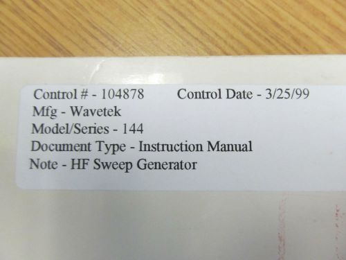 Wavetek 144 hf sweep generator instruction manual w/ schematics rev 1/78 for sale
