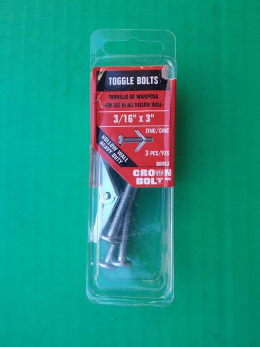 Crown bolt toggle bolts anchor 3/16&#034; x 3&#034; 1 package of 3 *new* for sale