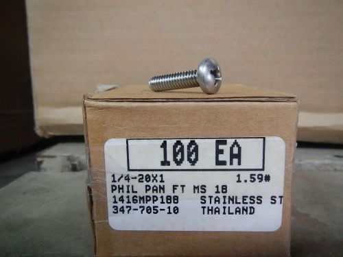 1/4- 20 x 1 18-8ss stainless steel phillips pan head bolts full thread 100 qty