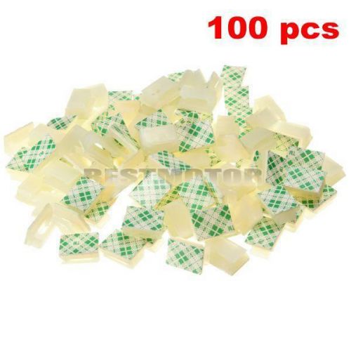 100x White Plastic Car Wire Tie Rectangle Cable Mount Clip Clamp Self-adhesive