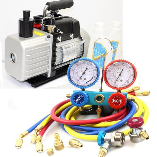 Combo3.5 two stage vacuum pump &amp;  r410a r134a hvac ac manifold gauges for sale