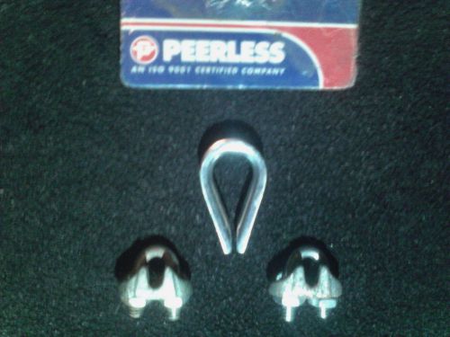 Peerles 1/8&#034; Wire Rope Thimble And Steel U-Bolt Clip Set