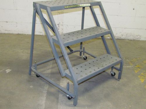 Tri-arc 3 step steel rolling safety ladder 30&#034; high 26&#034; g26159wide for sale