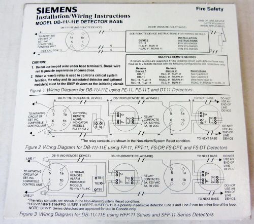 Siemens db-11/11-e smoke detector wiring base - new for sale