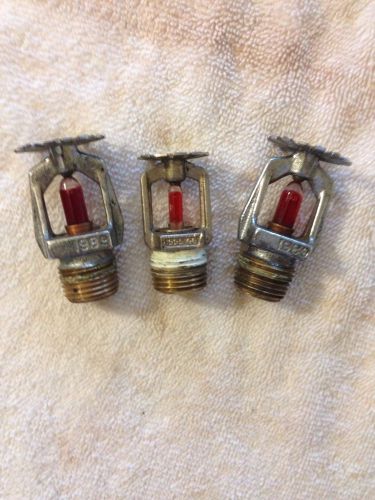 3 Vtg  Fire Sprinkler Head  Red Filled  Brass  Steampunk Industrial