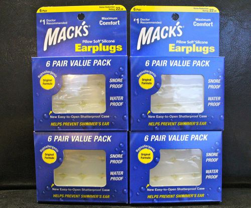 4 Packs MACKS PILLOW SOFT SILICONE EARPLUGS SNORING/SWIMMING / 24 pair total