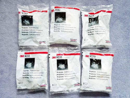 NEW LOT of 6 Packages 3M 8233 Disposible Adjustable Respirators N100 Particulate
