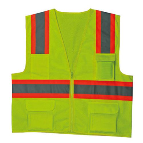 Reflective safety vest 3 stripe w pockets - yellow w/ orange, silver s-5xl sizes for sale