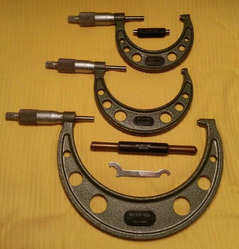 Set of 3 Mitutoyo outside thread micrometers with standards