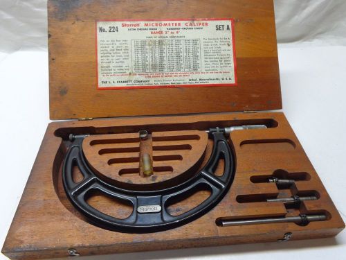 Starrett micrometer caliper #224 set a, 2&#034;-6&#034; w/wooden case, good cond (a) used for sale