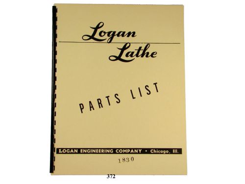 Logan Lathe Model 1830 Parts Manual   *372