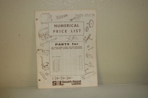 South bend lathe parts price list nov 1976   18 pages for sale